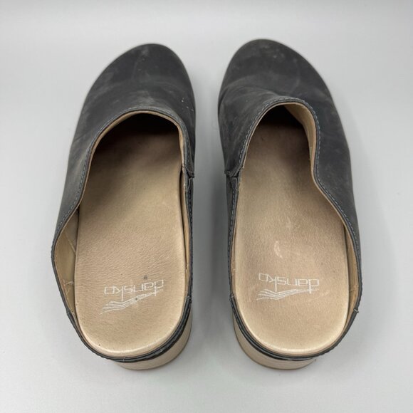 Dansko “Brenda” Black Burnished Mules Women’s Size EU 39 US 9 Clogs Wood Accent - Picture 7 of 9